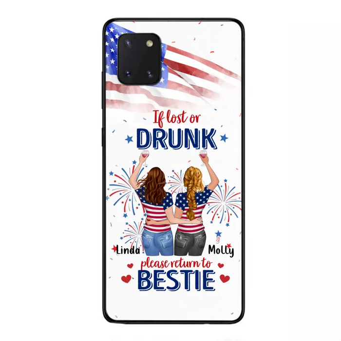 Personalized Friend's 4th Of July iPhone/Samsung Case - Gift Idea For Friends/Besties/Sister On Independence Day - Up to 4 Girls - If Lost Or Drunk Please Return To Bestie