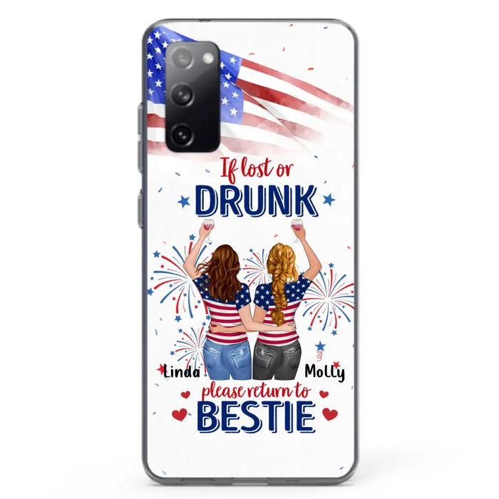 Personalized Friend's 4th Of July iPhone/Samsung Case - Gift Idea For Friends/Besties/Sister On Independence Day - Up to 4 Girls - If Lost Or Drunk Please Return To Bestie