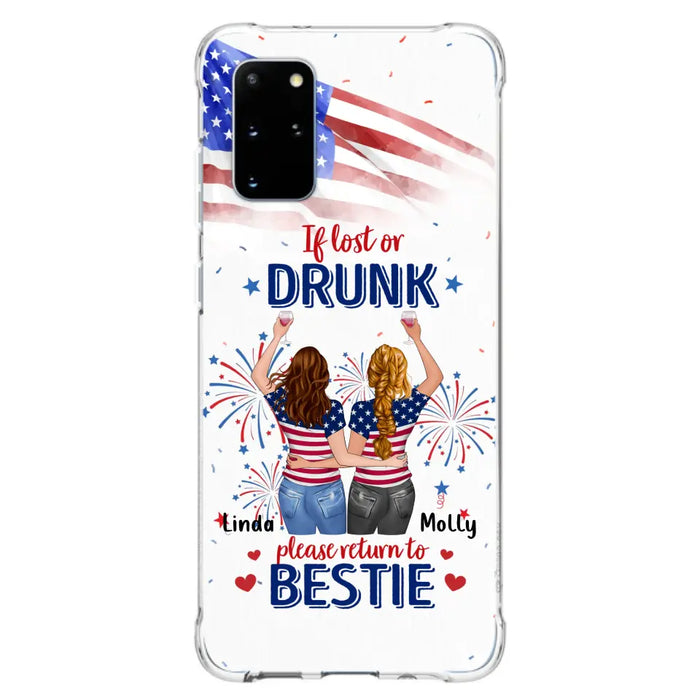 Personalized Friend's 4th Of July iPhone/Samsung Case - Gift Idea For Friends/Besties/Sister On Independence Day - Up to 4 Girls - If Lost Or Drunk Please Return To Bestie