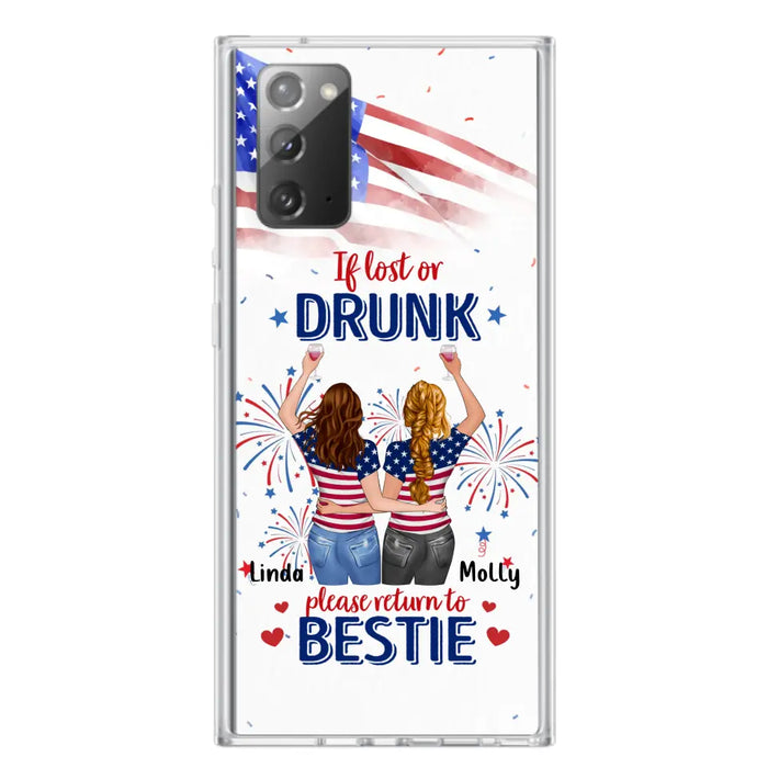 Personalized Friend's 4th Of July iPhone/Samsung Case - Gift Idea For Friends/Besties/Sister On Independence Day - Up to 4 Girls - If Lost Or Drunk Please Return To Bestie