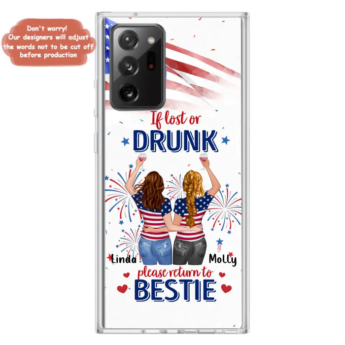 Personalized Friend's 4th Of July iPhone/Samsung Case - Gift Idea For Friends/Besties/Sister On Independence Day - Up to 4 Girls - If Lost Or Drunk Please Return To Bestie