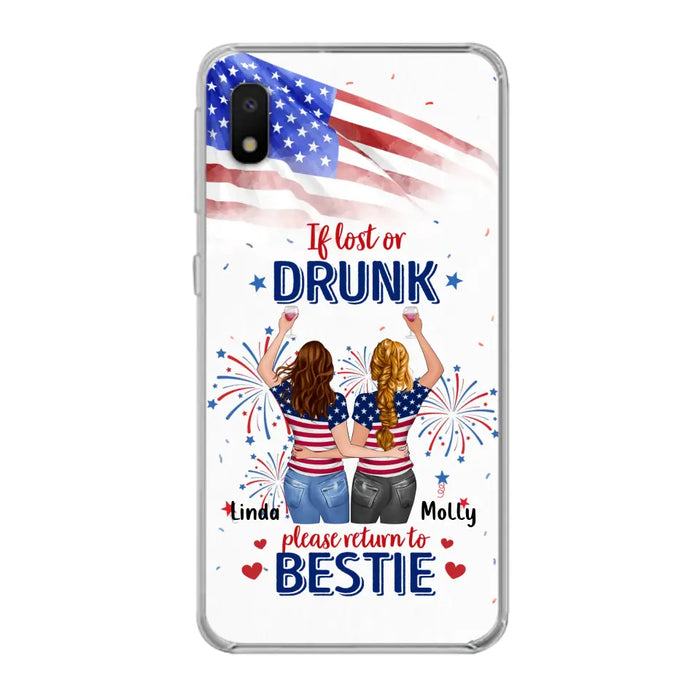 Personalized Friend's 4th Of July iPhone/Samsung Case - Gift Idea For Friends/Besties/Sister On Independence Day - Up to 4 Girls - If Lost Or Drunk Please Return To Bestie