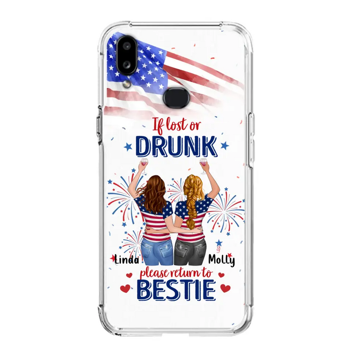 Personalized Friend's 4th Of July iPhone/Samsung Case - Gift Idea For Friends/Besties/Sister On Independence Day - Up to 4 Girls - If Lost Or Drunk Please Return To Bestie