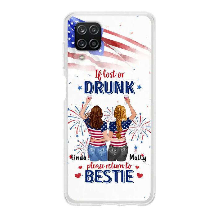 Personalized Friend's 4th Of July iPhone/Samsung Case - Gift Idea For Friends/Besties/Sister On Independence Day - Up to 4 Girls - If Lost Or Drunk Please Return To Bestie