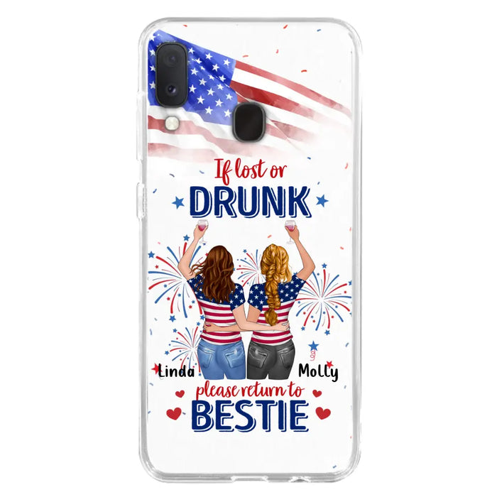 Personalized Friend's 4th Of July iPhone/Samsung Case - Gift Idea For Friends/Besties/Sister On Independence Day - Up to 4 Girls - If Lost Or Drunk Please Return To Bestie