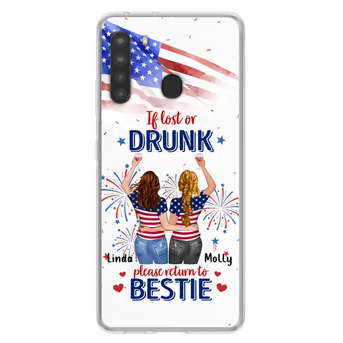 Personalized Friend's 4th Of July iPhone/Samsung Case - Gift Idea For Friends/Besties/Sister On Independence Day - Up to 4 Girls - If Lost Or Drunk Please Return To Bestie