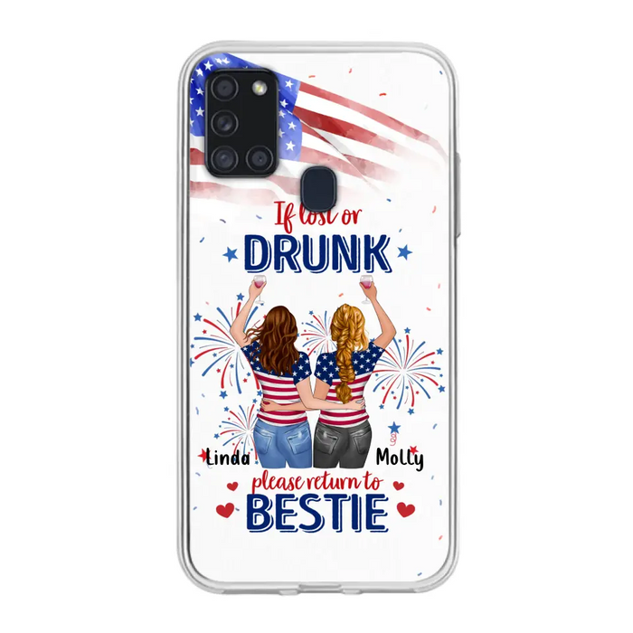 Personalized Friend's 4th Of July iPhone/Samsung Case - Gift Idea For Friends/Besties/Sister On Independence Day - Up to 4 Girls - If Lost Or Drunk Please Return To Bestie