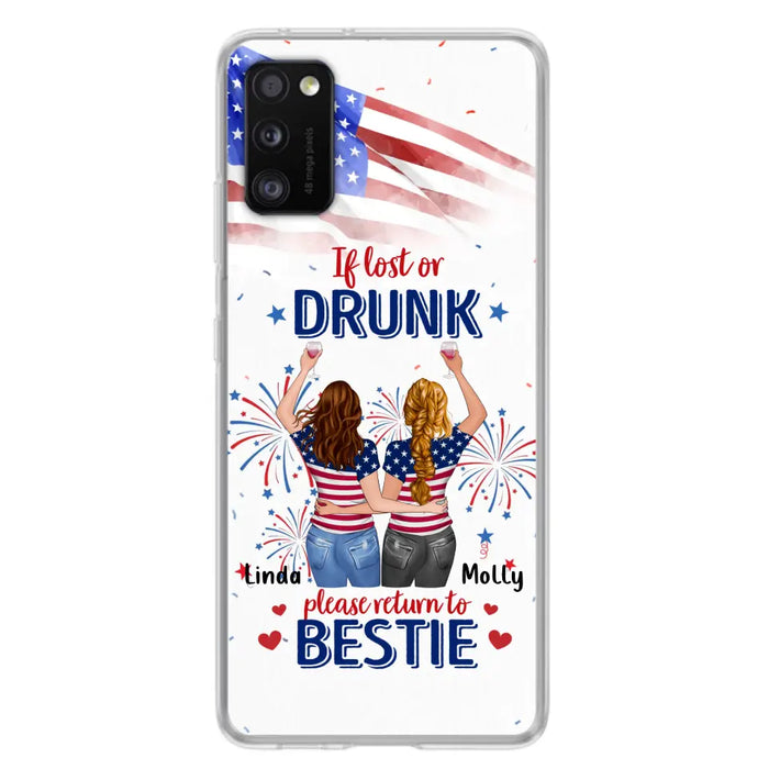 Personalized Friend's 4th Of July iPhone/Samsung Case - Gift Idea For Friends/Besties/Sister On Independence Day - Up to 4 Girls - If Lost Or Drunk Please Return To Bestie