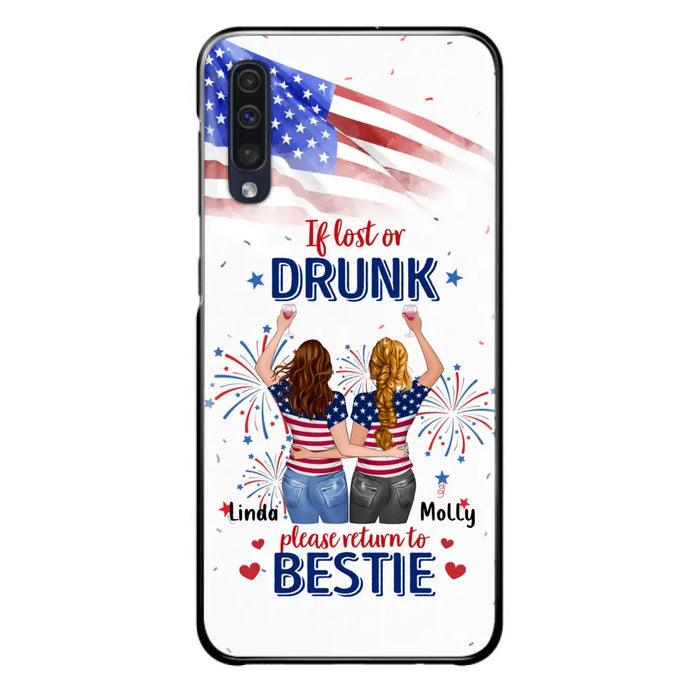 Personalized Friend's 4th Of July iPhone/Samsung Case - Gift Idea For Friends/Besties/Sister On Independence Day - Up to 4 Girls - If Lost Or Drunk Please Return To Bestie
