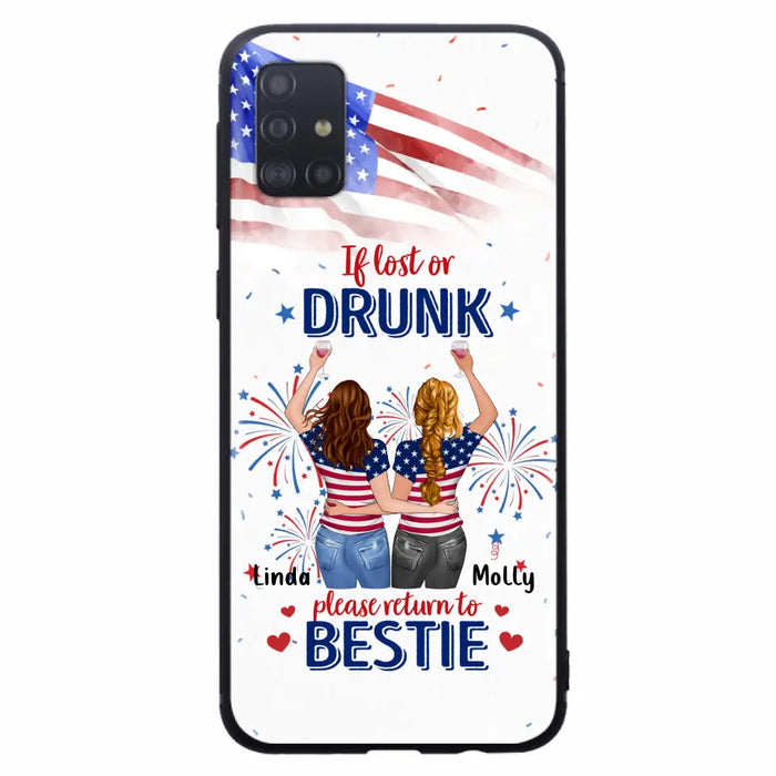 Personalized Friend's 4th Of July iPhone/Samsung Case - Gift Idea For Friends/Besties/Sister On Independence Day - Up to 4 Girls - If Lost Or Drunk Please Return To Bestie