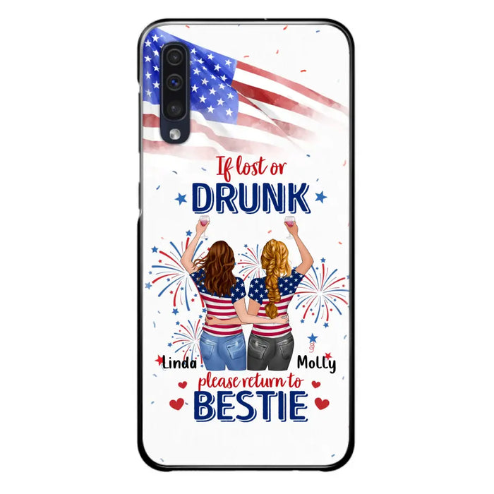 Personalized Friend's 4th Of July iPhone/Samsung Case - Gift Idea For Friends/Besties/Sister On Independence Day - Up to 4 Girls - If Lost Or Drunk Please Return To Bestie