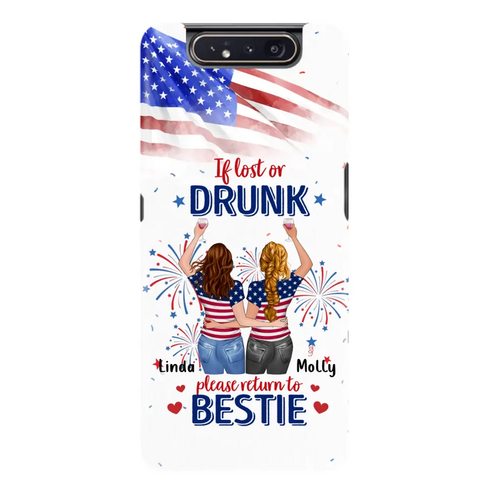 Personalized Friend's 4th Of July iPhone/Samsung Case - Gift Idea For Friends/Besties/Sister On Independence Day - Up to 4 Girls - If Lost Or Drunk Please Return To Bestie