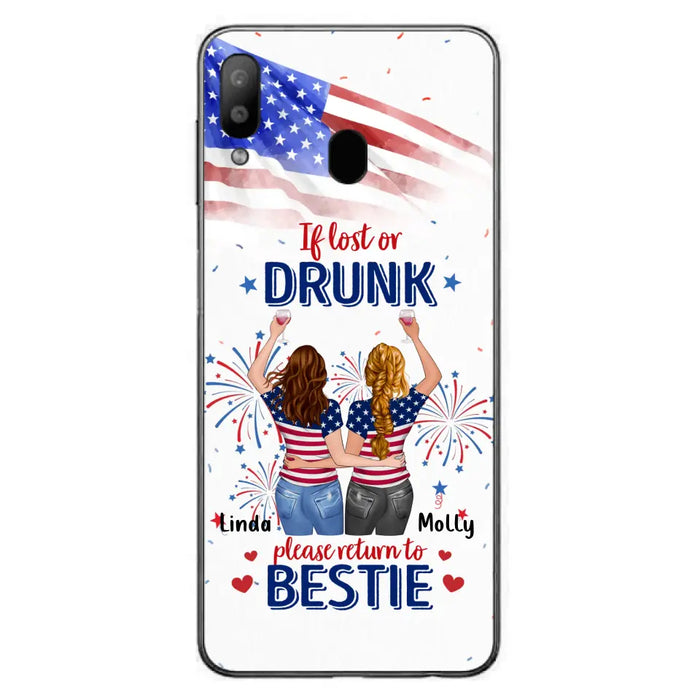 Personalized Friend's 4th Of July iPhone/Samsung Case - Gift Idea For Friends/Besties/Sister On Independence Day - Up to 4 Girls - If Lost Or Drunk Please Return To Bestie