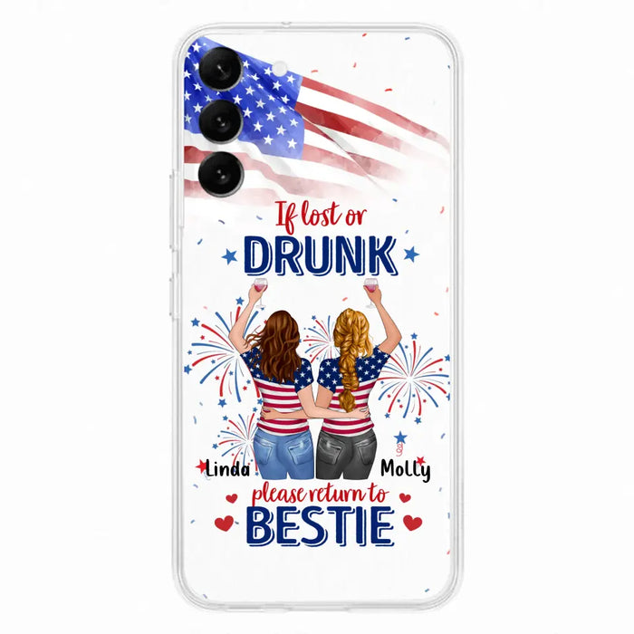 Personalized Friend's 4th Of July iPhone/Samsung Case - Gift Idea For Friends/Besties/Sister On Independence Day - Up to 4 Girls - If Lost Or Drunk Please Return To Bestie