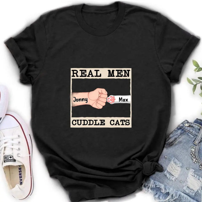 Personalized Cuddle T-Shirt - Up to 6 Cats - Father's Day Gift Idea for Cat Owners - Real Men Cuddle Cats