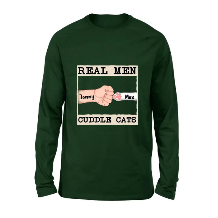 Personalized Cuddle T-Shirt - Up to 6 Cats - Father's Day Gift Idea for Cat Owners - Real Men Cuddle Cats
