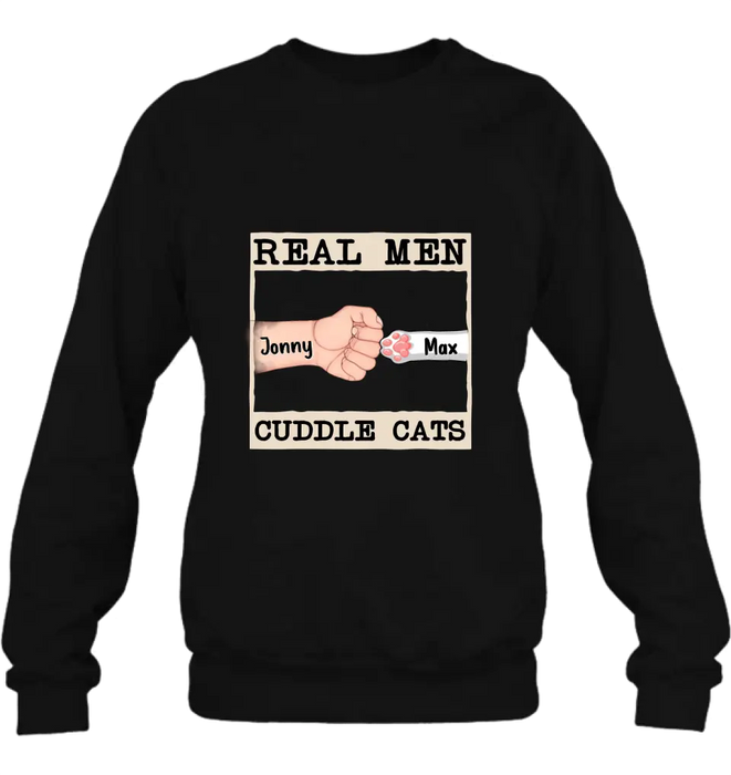 Personalized Cuddle T-Shirt - Up to 6 Cats - Father's Day Gift Idea for Cat Owners - Real Men Cuddle Cats
