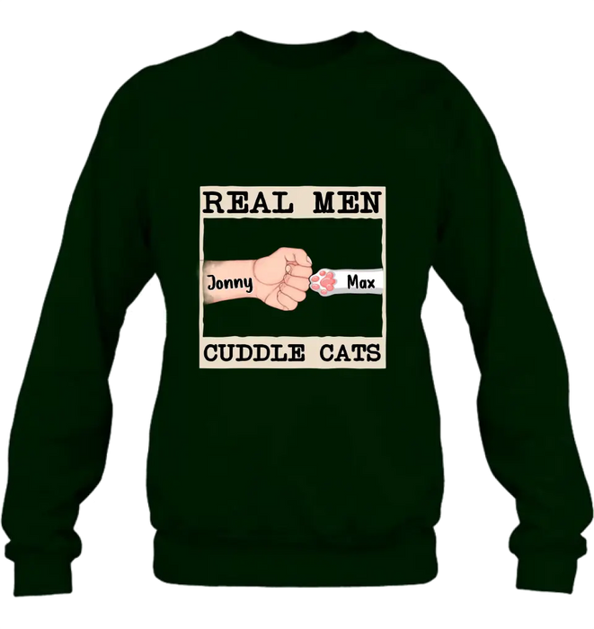 Personalized Cuddle T-Shirt - Up to 6 Cats - Father's Day Gift Idea for Cat Owners - Real Men Cuddle Cats