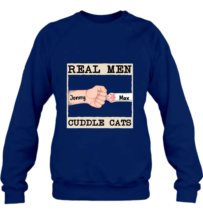 Personalized Cuddle T-Shirt - Up to 6 Cats - Father's Day Gift Idea for Cat Owners - Real Men Cuddle Cats