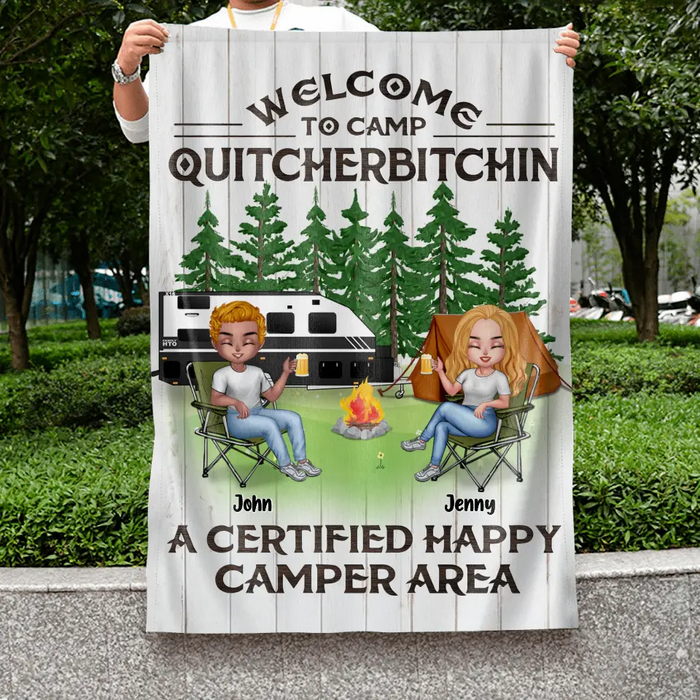 Personalized Camping Flag - Up to 7 People - Gift Idea for Camping Lovers - Welcome To Camp Quitcherbitchin