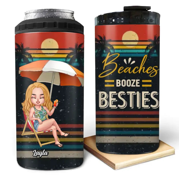 Personalized Besties  4 In 1 Can Cooler Tumbler - Up to 4 People - Gift Idea For Besties/Friends/Beach Lovers - Beach Booze Besties
