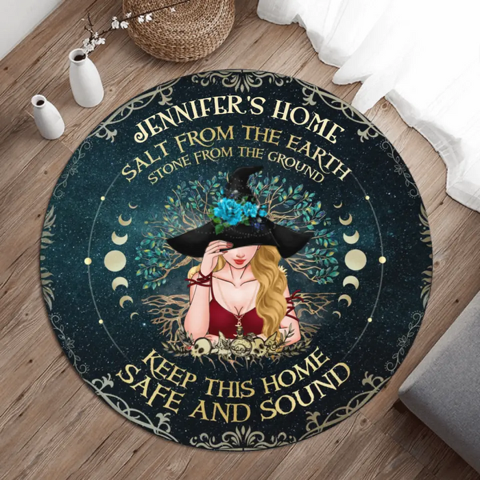 Personalized Witch Round Rug - Gift Idea For Halloween/Wicca Decor/Pagan Decor - Salt From The Earth Stone From The Ground Keep This HomeSafe And Sound