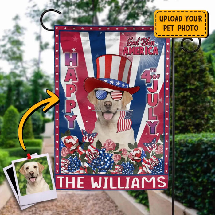 Personalized 4th Of July Dog Rose Flag Sign - Gift Idea For Dog Lovers/Independence Day - Upload Photo - Happy 4th Of July