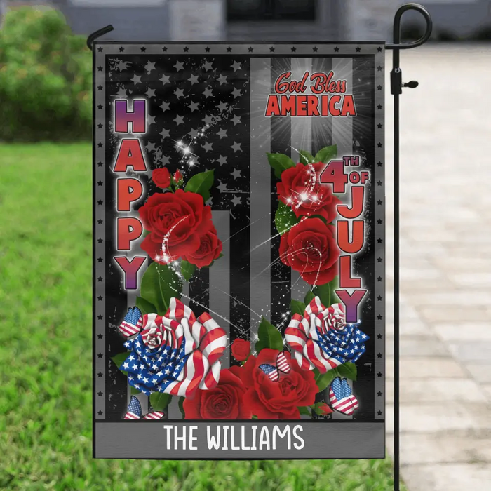 Personalized 4th Of July Dog Rose Flag Sign - Gift Idea For Dog Lovers/Independence Day - Upload Photo - Happy 4th Of July