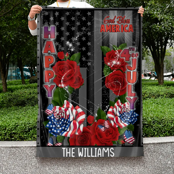 Personalized 4th Of July Dog Rose Flag Sign - Gift Idea For Dog Lovers/Independence Day - Upload Photo - Happy 4th Of July