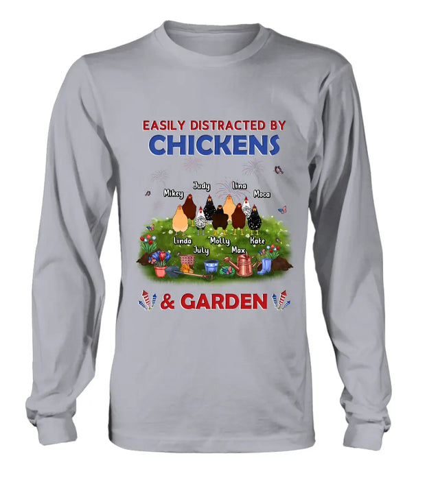 Personalized Chickens Shirt/Hoodie - Up to 9 Chickens - Gift Idea For  Independence Day/Chicken Lovers - Easily Distracted By Chickens & Garden