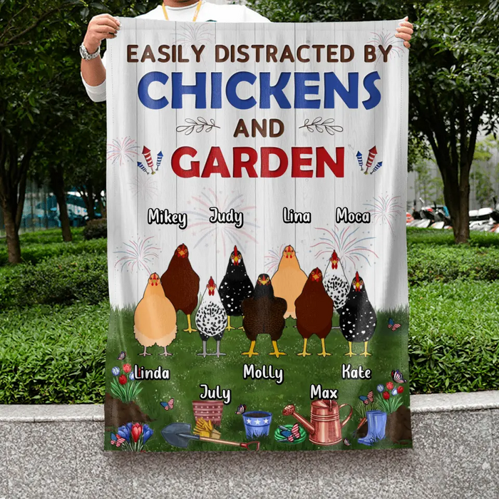 Personalized Chickens Flag Sign - Up to 9 Chickens - Gift Idea For Independence Day/Chicken Lovers - Easily Distracted By Chickens & Garden