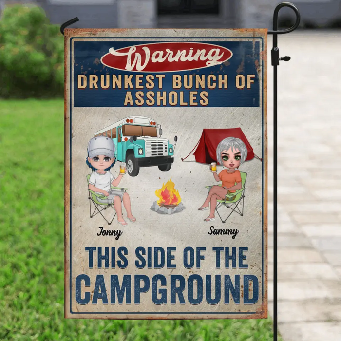Personalized Camping Flag - Up to 6 People - Gift Idea For Camping Lovers - Drunkest Bunch Of Assholes This Side Of The Campground
