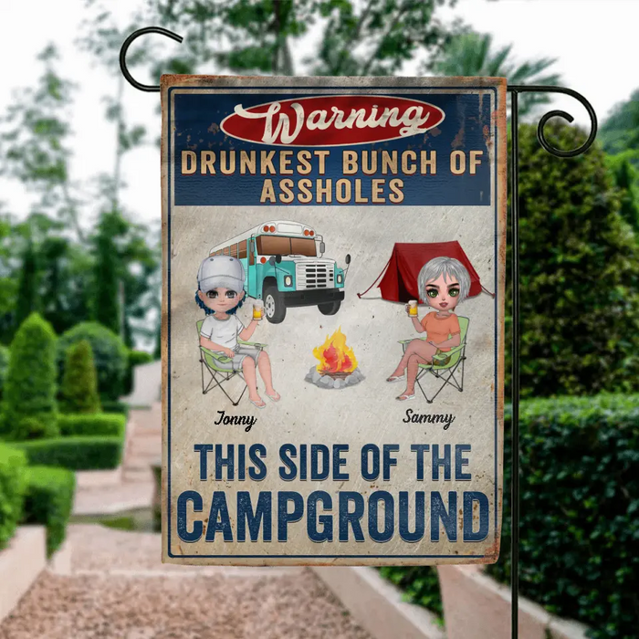 Personalized Camping Flag - Up to 6 People - Gift Idea For Camping Lovers - Drunkest Bunch Of Assholes This Side Of The Campground