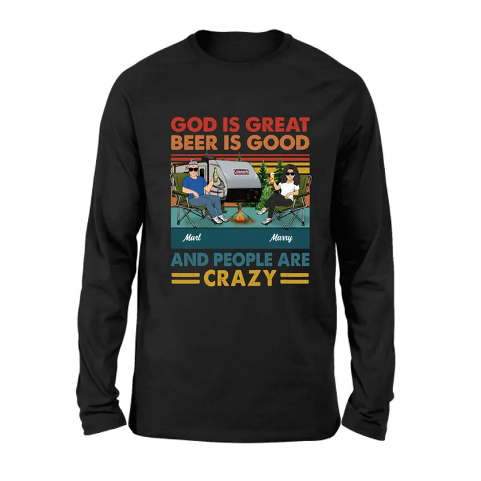Personalized Camping Shirt/Hoodie - Gift Idea For Camping Lover - God Is Great Beer Is Good And People Are Crazy