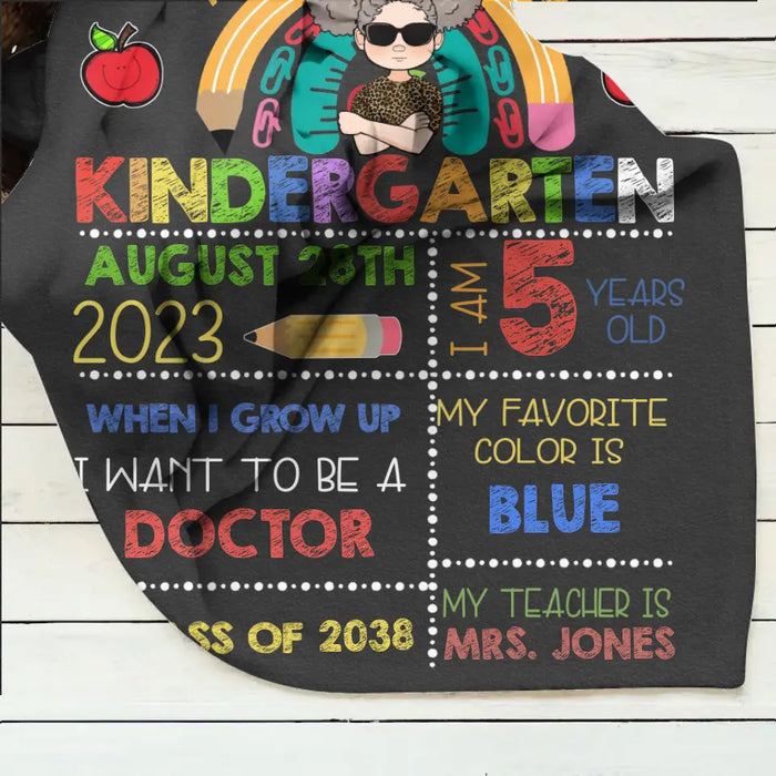 Personalized Kid Fleece Throw Blanket/Quilt - Birthday Gift for Son/Daughter - First Day Of Kindergarten