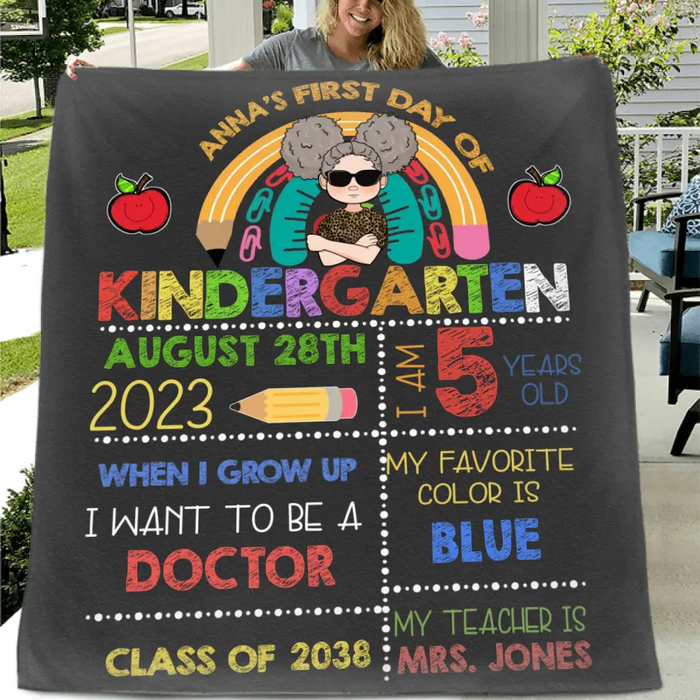 Personalized Kid Fleece Throw Blanket/Quilt - Birthday Gift for Son/Daughter - First Day Of Kindergarten