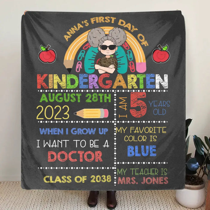 Personalized Kid Fleece Throw Blanket/Quilt - Birthday Gift for Son/Daughter - First Day Of Kindergarten