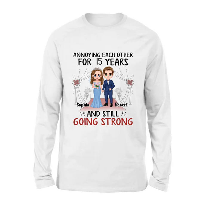 Personalized Chibi Couple Shirt/Hoodie - Best Gift Idea For Couple/Husband/Father's Day - Annoying Each Other For 15 Years And Still Going Strong
