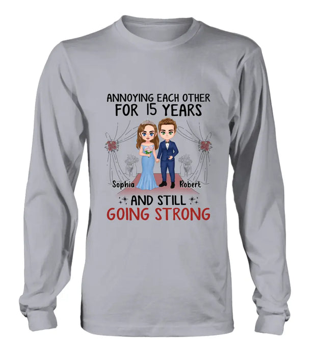 Personalized Chibi Couple Shirt/Hoodie - Best Gift Idea For Couple/Husband/Father's Day - Annoying Each Other For 15 Years And Still Going Strong