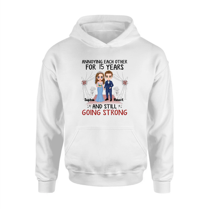 Personalized Chibi Couple Shirt/Hoodie - Best Gift Idea For Couple/Husband/Father's Day - Annoying Each Other For 15 Years And Still Going Strong