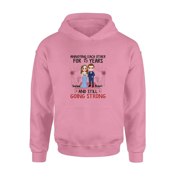 Personalized Chibi Couple Shirt/Hoodie - Best Gift Idea For Couple/Husband/Father's Day - Annoying Each Other For 15 Years And Still Going Strong