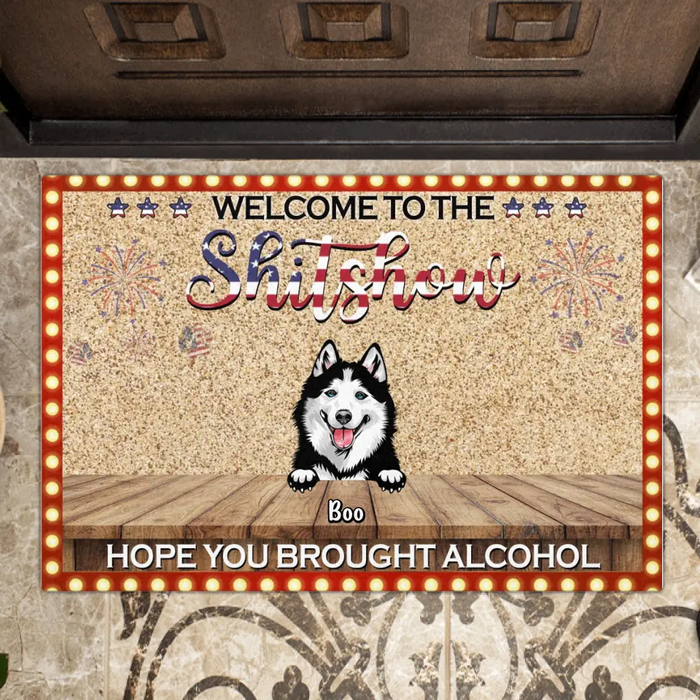 Personalized Dogs Doormat - Up to 5 Dogs - Gift Idea For Dog Lovers - Welcome To The Shitshow  Hope You Brought Alcohol
