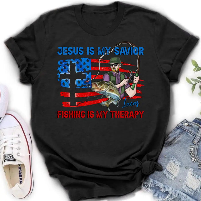 Personalized Fishing Shirt/Hoodie - Gift Idea For Fishing Lovers - Jesus Is My Savior Fishing Is My Therapy