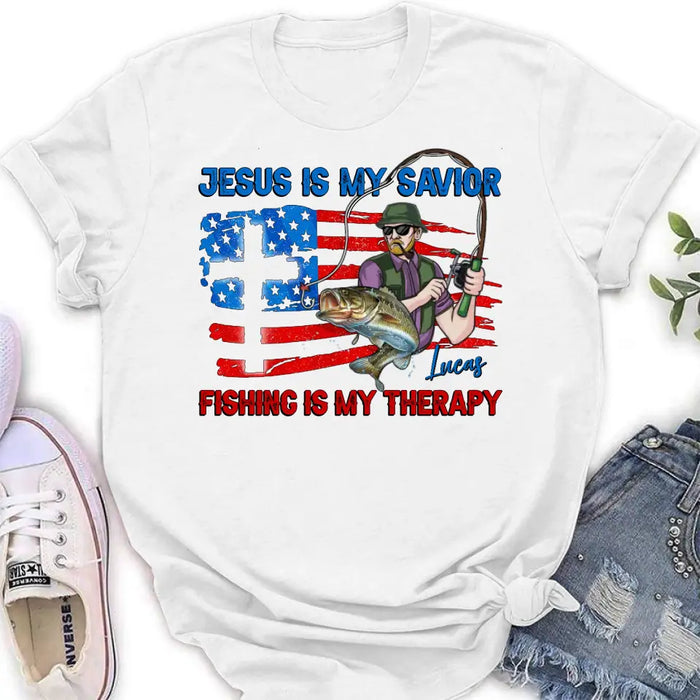 Personalized Fishing Shirt/Hoodie - Gift Idea For Fishing Lovers - Jesus Is My Savior Fishing Is My Therapy