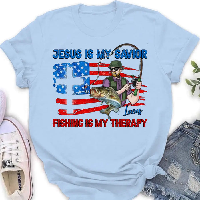 Personalized Fishing Shirt/Hoodie - Gift Idea For Fishing Lovers - Jesus Is My Savior Fishing Is My Therapy