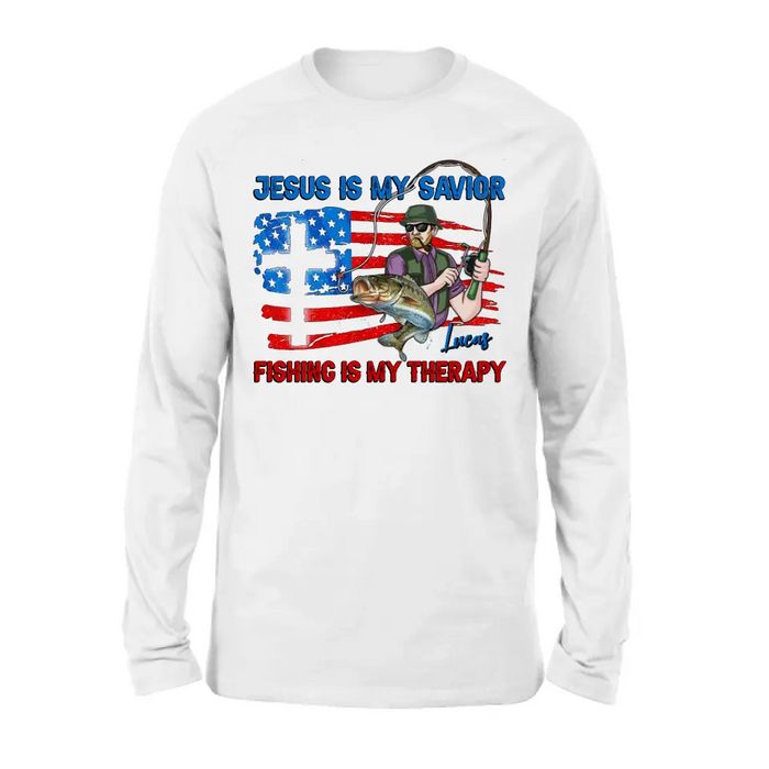 Personalized Fishing Shirt/Hoodie - Gift Idea For Fishing Lovers - Jesus Is My Savior Fishing Is My Therapy
