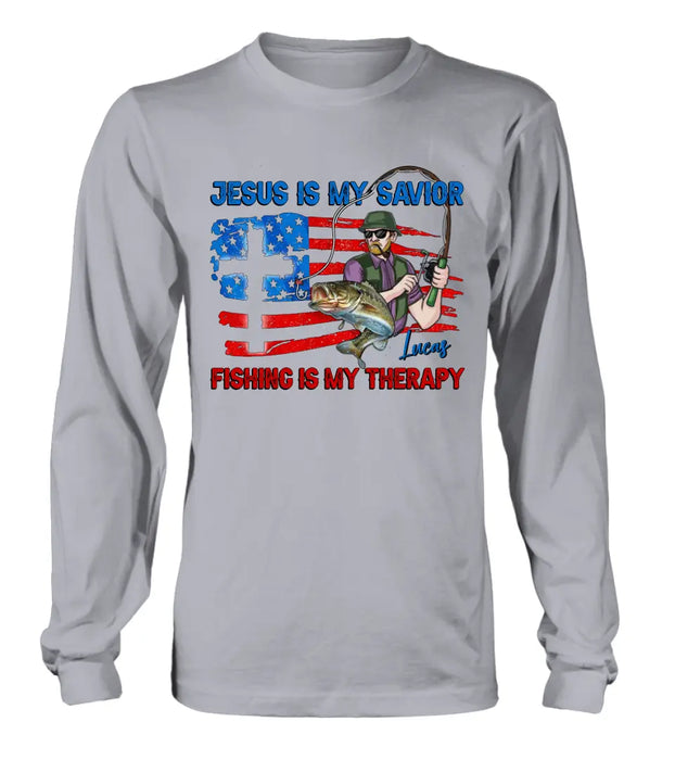 Personalized Fishing Shirt/Hoodie - Gift Idea For Fishing Lovers - Jesus Is My Savior Fishing Is My Therapy