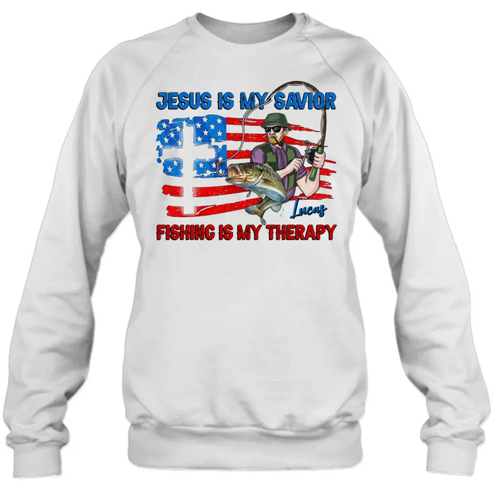 Personalized Fishing Shirt/Hoodie - Gift Idea For Fishing Lovers - Jesus Is My Savior Fishing Is My Therapy