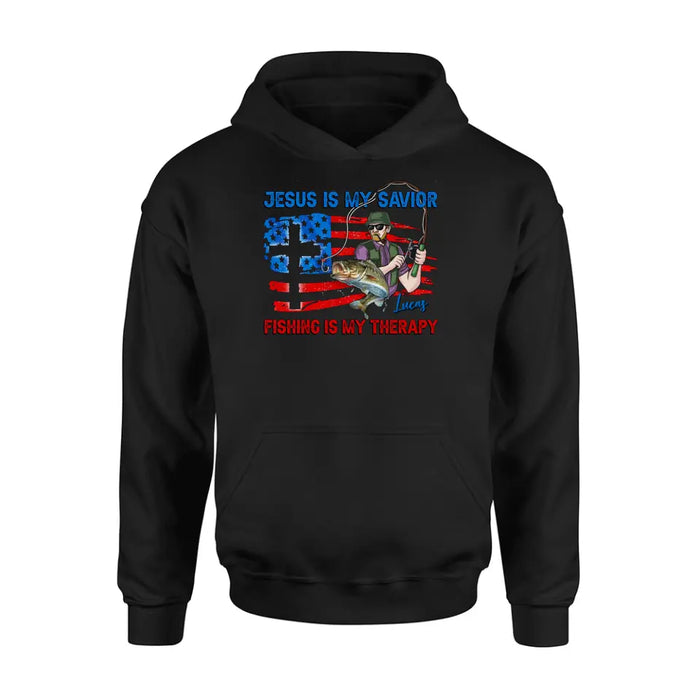Personalized Fishing Shirt/Hoodie - Gift Idea For Fishing Lovers - Jesus Is My Savior Fishing Is My Therapy