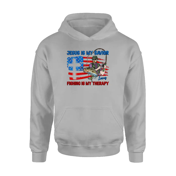 Personalized Fishing Shirt/Hoodie - Gift Idea For Fishing Lovers - Jesus Is My Savior Fishing Is My Therapy
